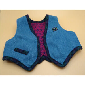 1995 Pleasant Company American Girl Meet Vest Denim Plaid Trim Pink Lining